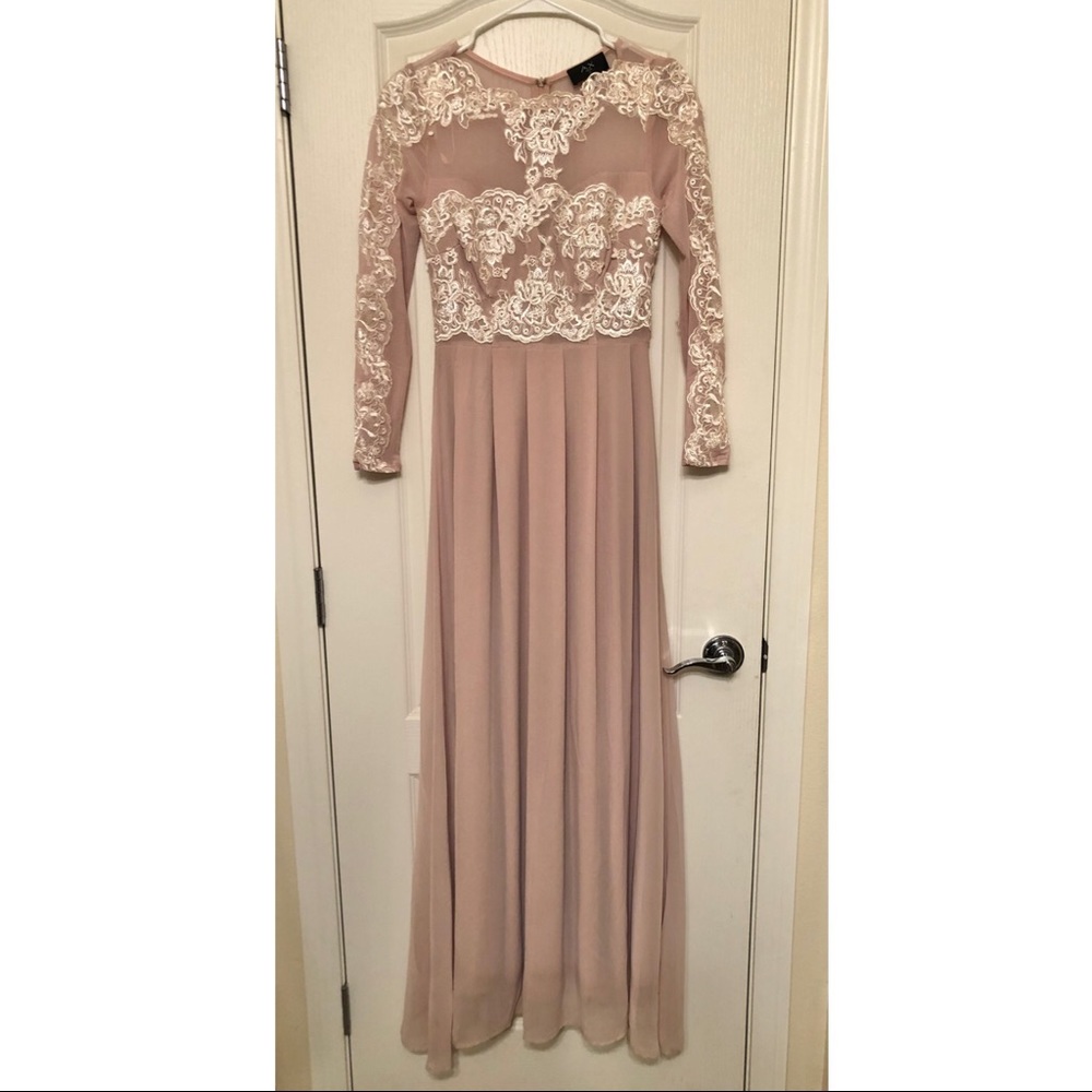 Women’s blush lace/sheer long dress - size small